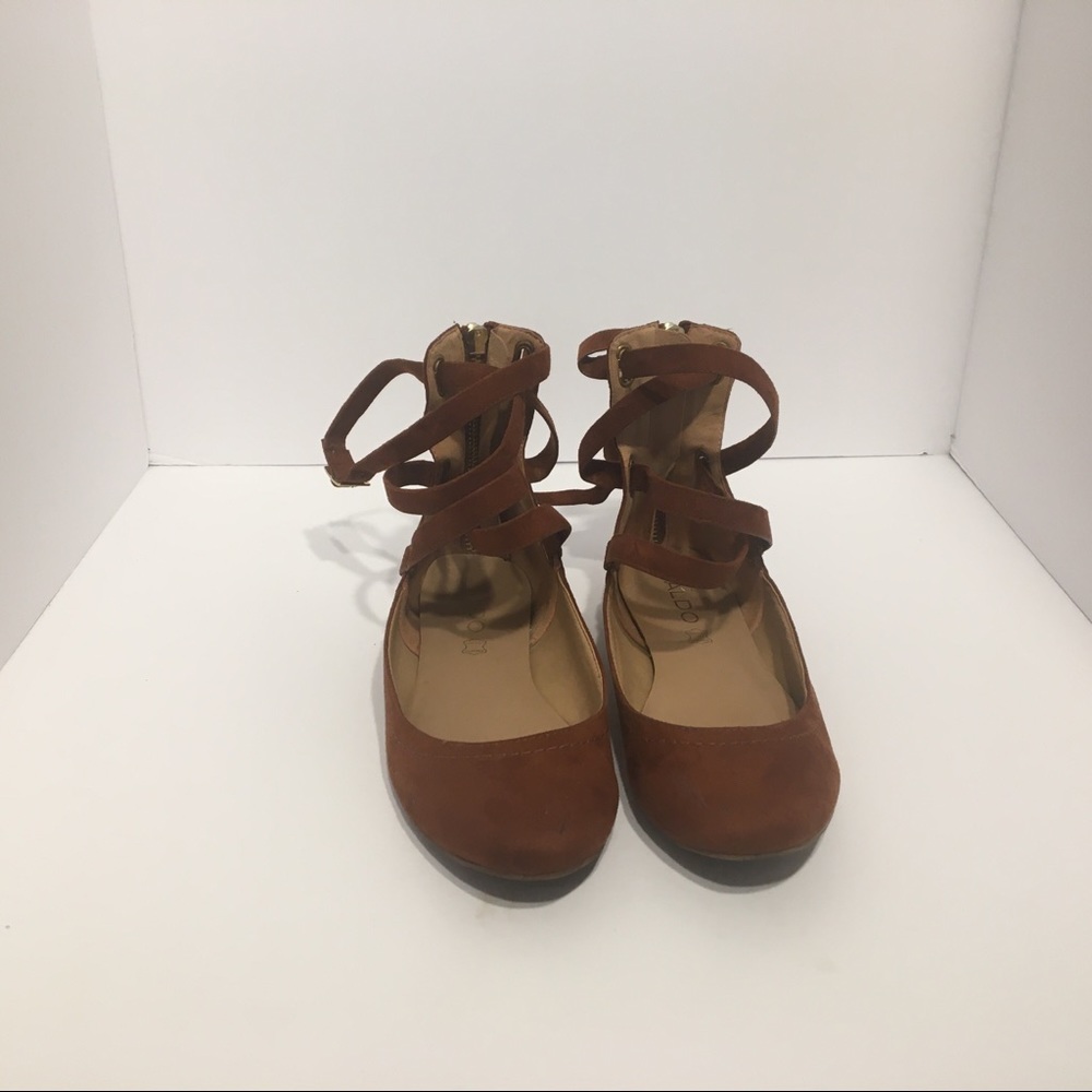 Ankle strap, suede flats, from Aldo.